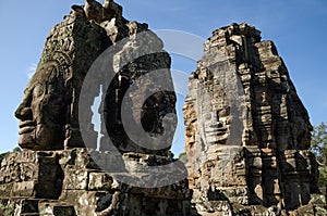 Giant stone faces of Bayon temple in Angkor Thom