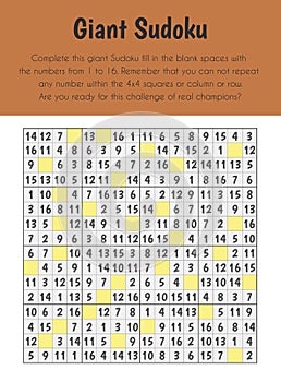 Giant Sudoku Educational Sheet. Primary module for Numerical Ability. 5-6 years old