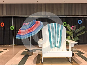 Giant Summer Beach Chair and Umbrella Scene in Shopping Mall