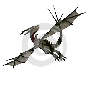 Giant terrifying dragon with wings and horns