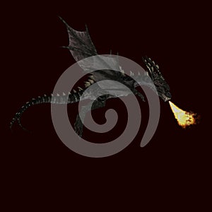 Giant terrifying dragon with wings and horns