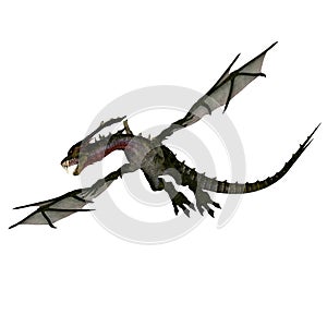 Giant terrifying dragon with wings and horns photo