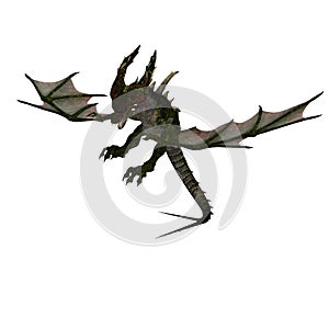 Giant terrifying dragon with wings and horns