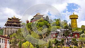 Giant tibetan prayer wheel and Zhongdian temple - Yunnan privince, China