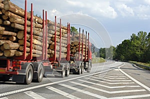 Giant timber truck on delivery