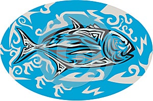 Giant Trevally Side Oval Tribal Art