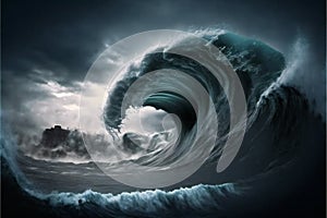 Giant tsunami waves, digital illustration painting artwork