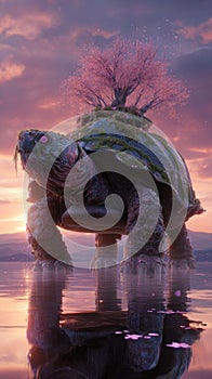 Giant Turtle with Blossoming Tree on its Back