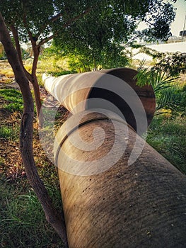 Giant water pipe line in a construction site