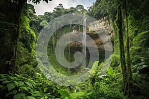 giant waterfall cascading over cliff in lush jungle landscape