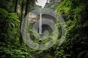 giant waterfall cascading over cliff in lush jungle landscape