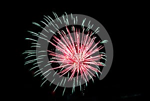 Giant White over Red Fireworks Bursts