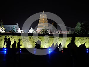 Giant Wild Goose Pagoda at night