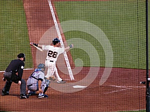 Giants Buster Posey swings through a pitch