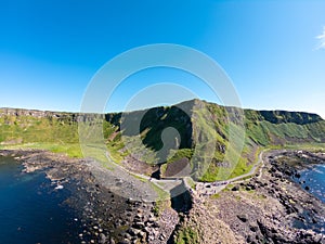 Giants Causeway Aerial view, basalt columns on North Coast of Northern Ireland near bushmills