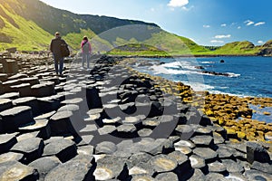 Giants Causeway, an area of hexagonal basalt stones, County Antrim, Northern Ireland. Famous tourist attraction, UNESCO World photo