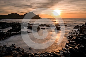 Giants Causeway Northern Ireland beautiful sunset view sunlight long exposure Antrim Coast