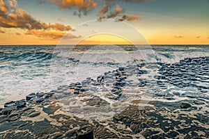 Giants Causeway Northern Ireland beautiful sunset view sunlight long exposure Antrim Coast