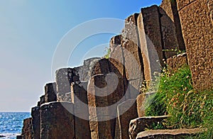 Giants Causeway Stairstep Basalt Blocks down to the sea