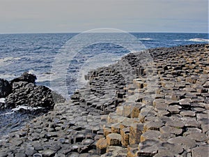 Giants Causeway, steeping stones. Popular tourists place.