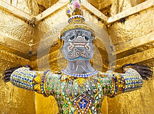 Giants guardian under golden pagoda in Wat Pra Kaew in bangkok t