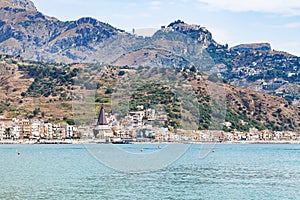 Giardini Naxos town on Ionian sea and Taormina