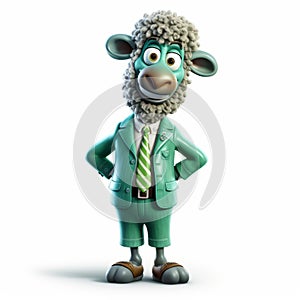 Gibberish Sheep: Stylish 3d Render In Green Turquoise Suit