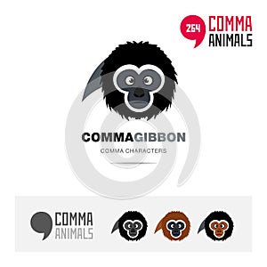 Gibbon animal concept icon set and modern brand identity logo template and app symbol based on comma sign