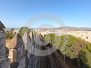 Gibralfaro and Alcazaba ramparts overlooking Malaga city and the Mediterranean Sea, Spain, Europe