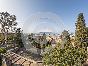 Gibralfaro and Alcazaba ramparts overlooking Malaga city and the Mediterranean Sea, Spain, Europe