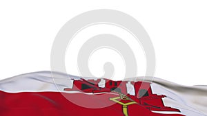 Gibraltar fabric flag waving on the wind loop. Gibraltar embroidery stiched cloth banner swaying on the breeze. Half-filled white