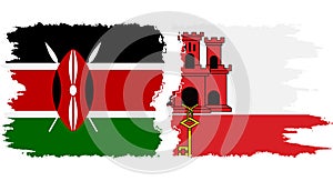 Gibraltar and Kenya grunge flags connection vector