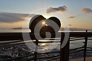 Gibraltar magots against the backdrop of the sunset