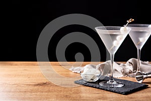 Gibson martini cocktail with onions