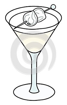 Gibson Martini variation cocktail in specific glass. Gin based transparent drink garnished with marinated onion. Stylish