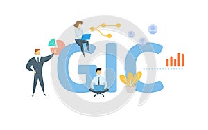 GIC, Guaranteed Investment Contract. Concept with keyword, people and icons. Flat vector illustration. Isolated on white