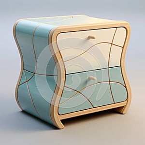 Colorful Curves Nightstand With Drawers - Cyan And Beige photo