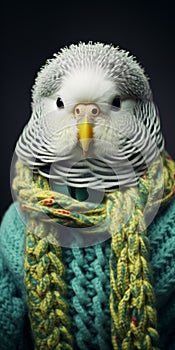 Giddy Parrot In Knit Sweater: A Captivating Conceptual Photography