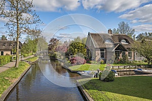 Giethoorn Netherlands, canal and traditional house in Giethoorn village