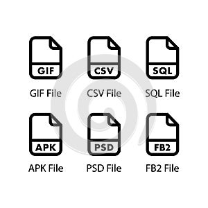 GIF, CSV, SQL, APK, PSD, FB2, File icon