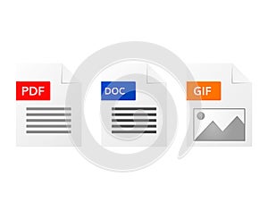 Gif pdf and doc file format icon set