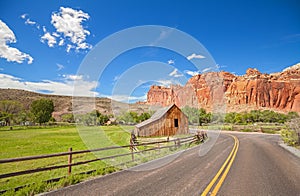 Gifford Barn by a road in Capitol Reef National Park.