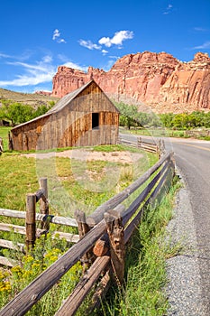 Gifford Barn by a road in Capitol Reef National Park, USA