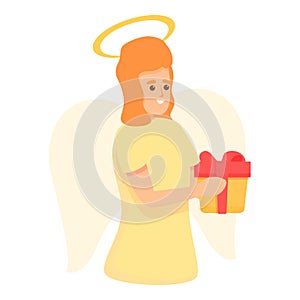 Gift angel icon, cartoon style