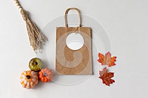 Gift bag and gift tag mockup - Autumn/Fall