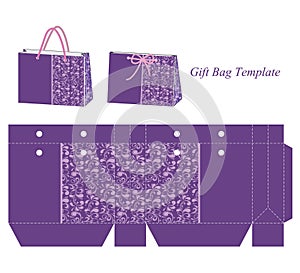 Gift bag template with purple floral pattern