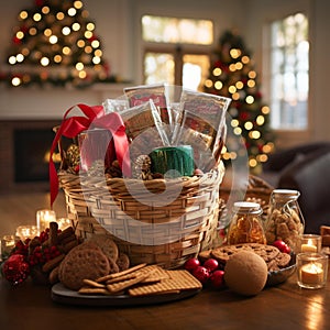 A gift basket filled with holiday treats