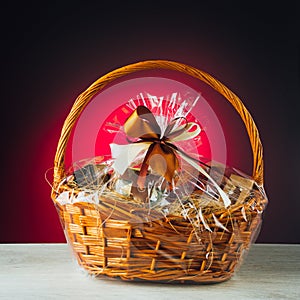 Gift basket on purple background