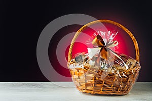 Gift basket on purple background