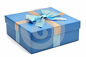 Gift blue box with a blue bow. Isolated white background